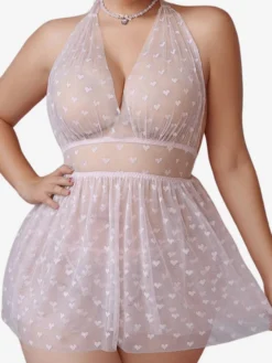 Babydoll Lingerie Sexy Rose Dos Nu En Maille Chérie 2 Pièces En Polyester Babydoll
