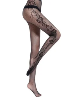 Bas Collants en Dentelle Creusante Fleurie Lingerie Sexy Unicolore Lingerie Sexy