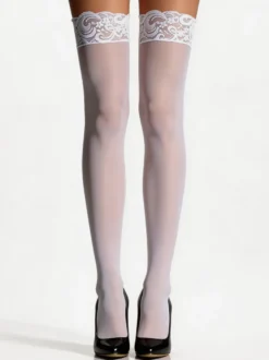 Bas et collants blancs bicolores transparents pour femmes montants jusqu'aux cuisses