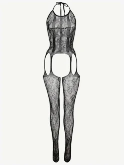 Bas résille sexy en résille avec découpes en nylon blanc 1 pièce Lingerie