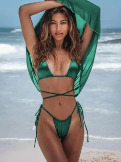 Bikini Maillot De Bain Bleu À Lacets Bretelle Été Sexy Femmes