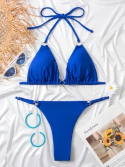 Bikini Maillot De Bain Pour Femme Bleu Royal Ouvert Épaule Été Plage