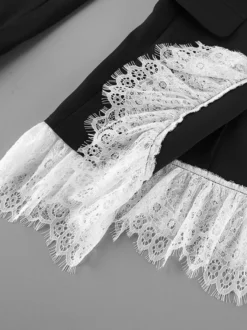 Blazer à bordure en dentelle et fermeture à un bouton pour femme 2026