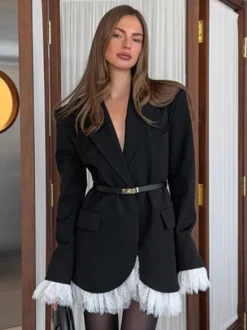 Blazer à bordure en dentelle et fermeture à un bouton pour femme 2026