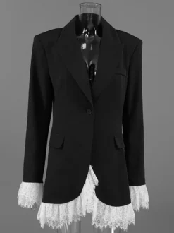 Blazer à bordure en dentelle et fermeture à un bouton pour femme 2026