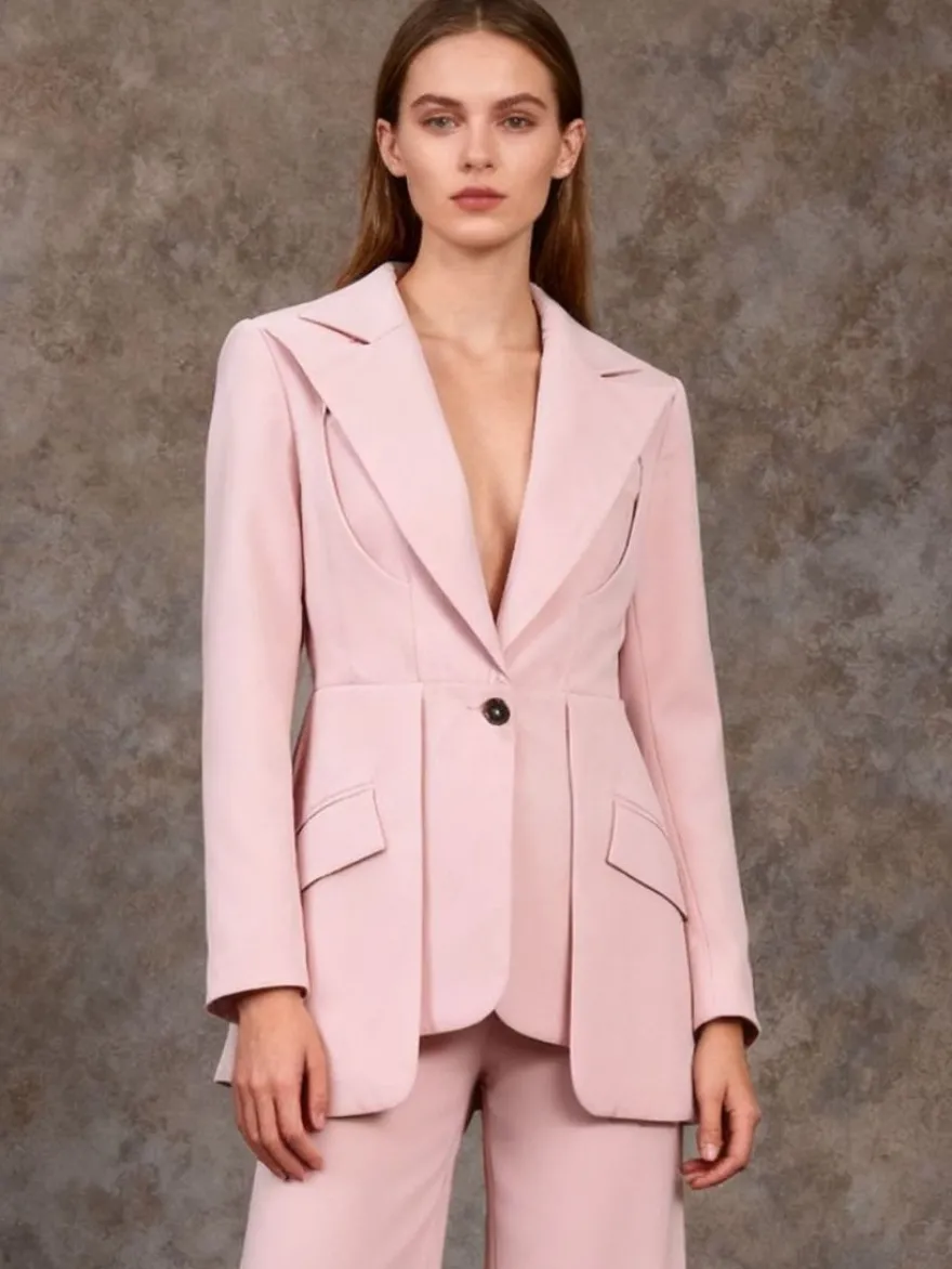 Blazer chic à manches longues découpées pour femme