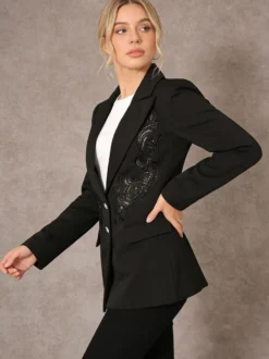 Blazer chic pour femme col rabattu manches longues découpées vêtement d'extérieur