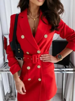 Blazer Court Femme avec Manches Longues à Col Revers Coupe Cintrée avec Boutons Unicolore