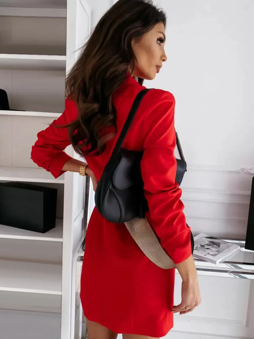 Blazer Court Femme avec Manches Longues à Col Revers Coupe Cintrée avec Boutons Unicolore