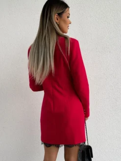 Blazer Court Femme avec Manches Longues à Col Revers Coupe Cintrée avec Boutons Unicolore