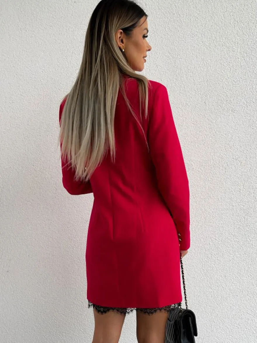 Blazer Court Femme avec Manches Longues à Col Revers Coupe Cintrée avec Boutons Unicolore
