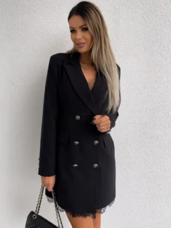 Blazer Court Femme avec Manches Longues à Col Revers Coupe Cintrée avec Boutons Unicolore