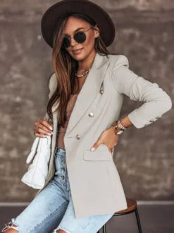 Blazer Femme avec Manches Longues à Col Revers avec Boutons avec Poches Unicolore
