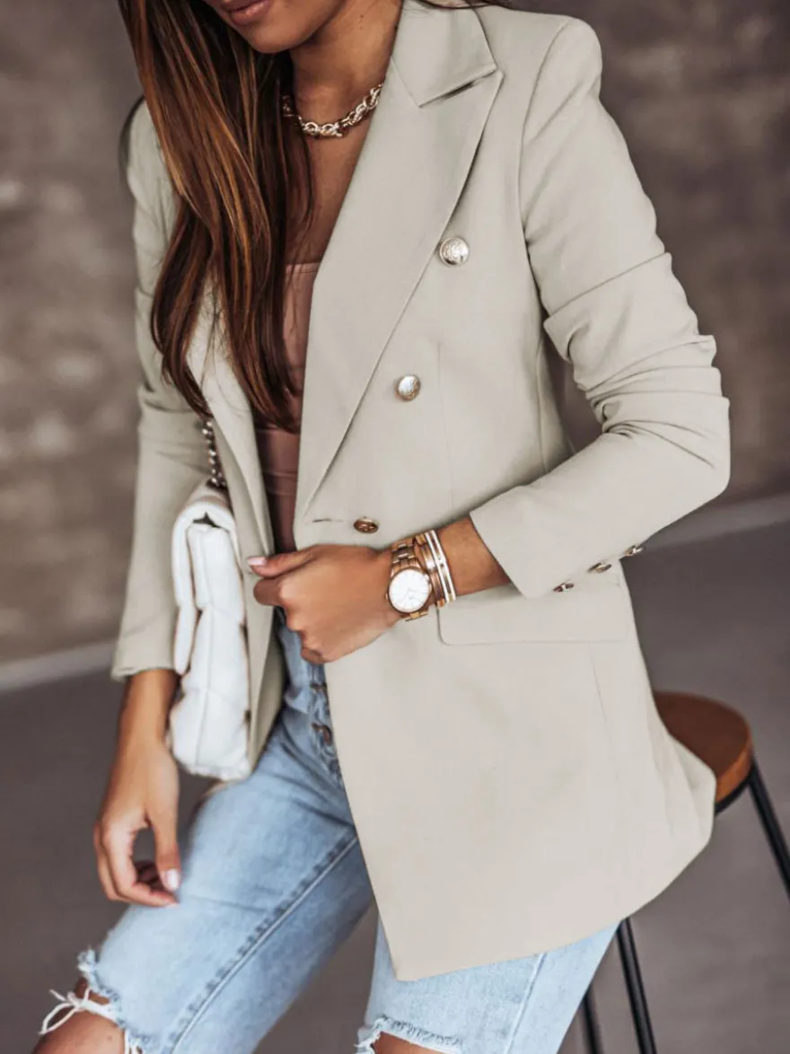 Blazer Femme avec Manches Longues à Col Revers avec Boutons avec Poches Unicolore