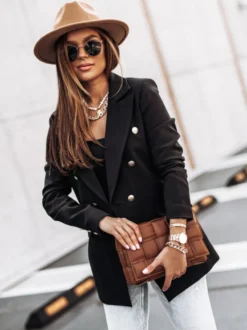 Blazer Femme avec Manches Longues à Col Revers avec Boutons avec Poches Unicolore