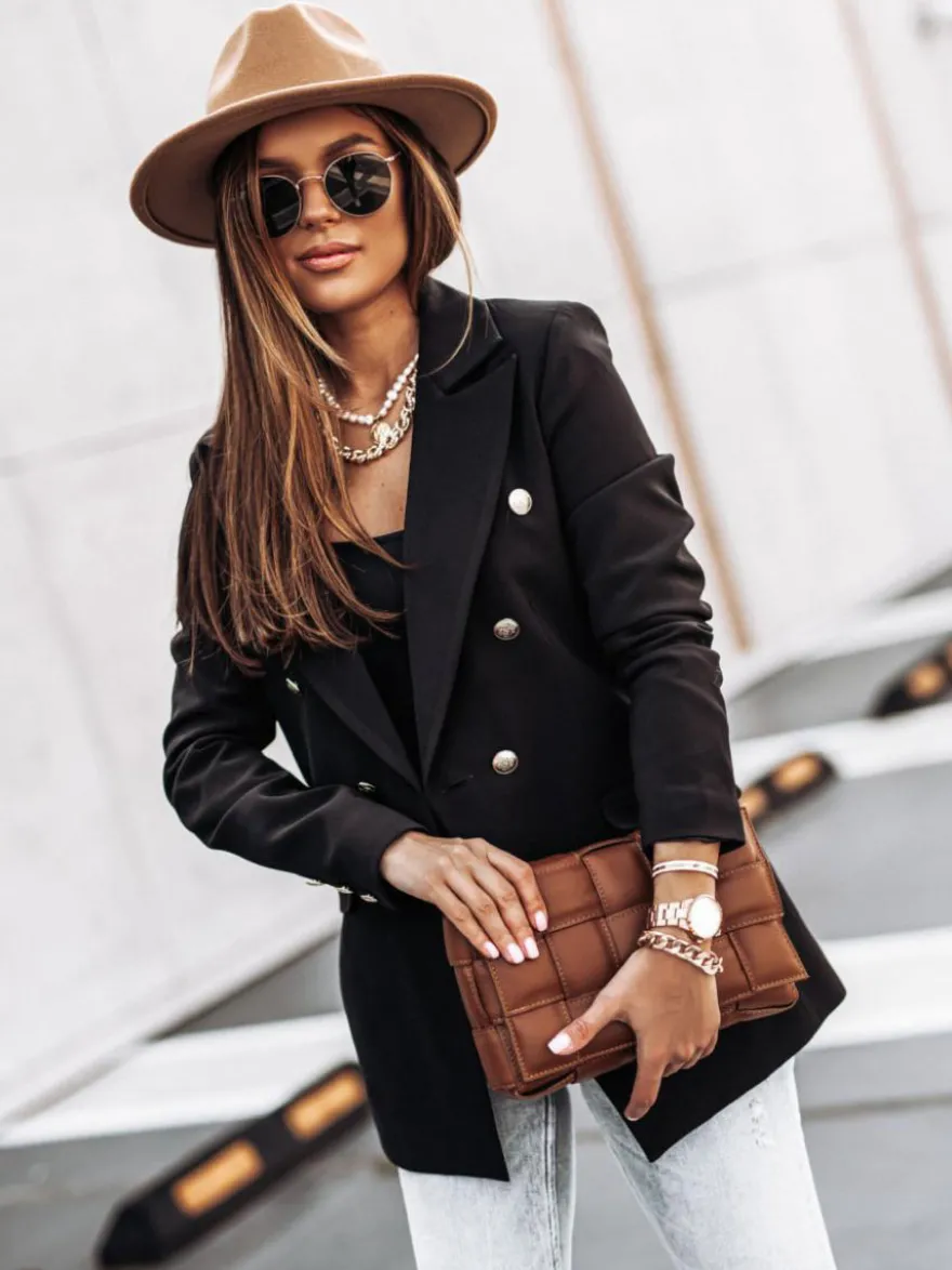 Blazer Femme avec Manches Longues à Col Revers avec Boutons avec Poches Unicolore