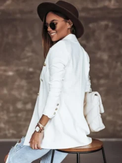 Blazer Femme avec Manches Longues à Col Revers avec Boutons avec Poches Unicolore