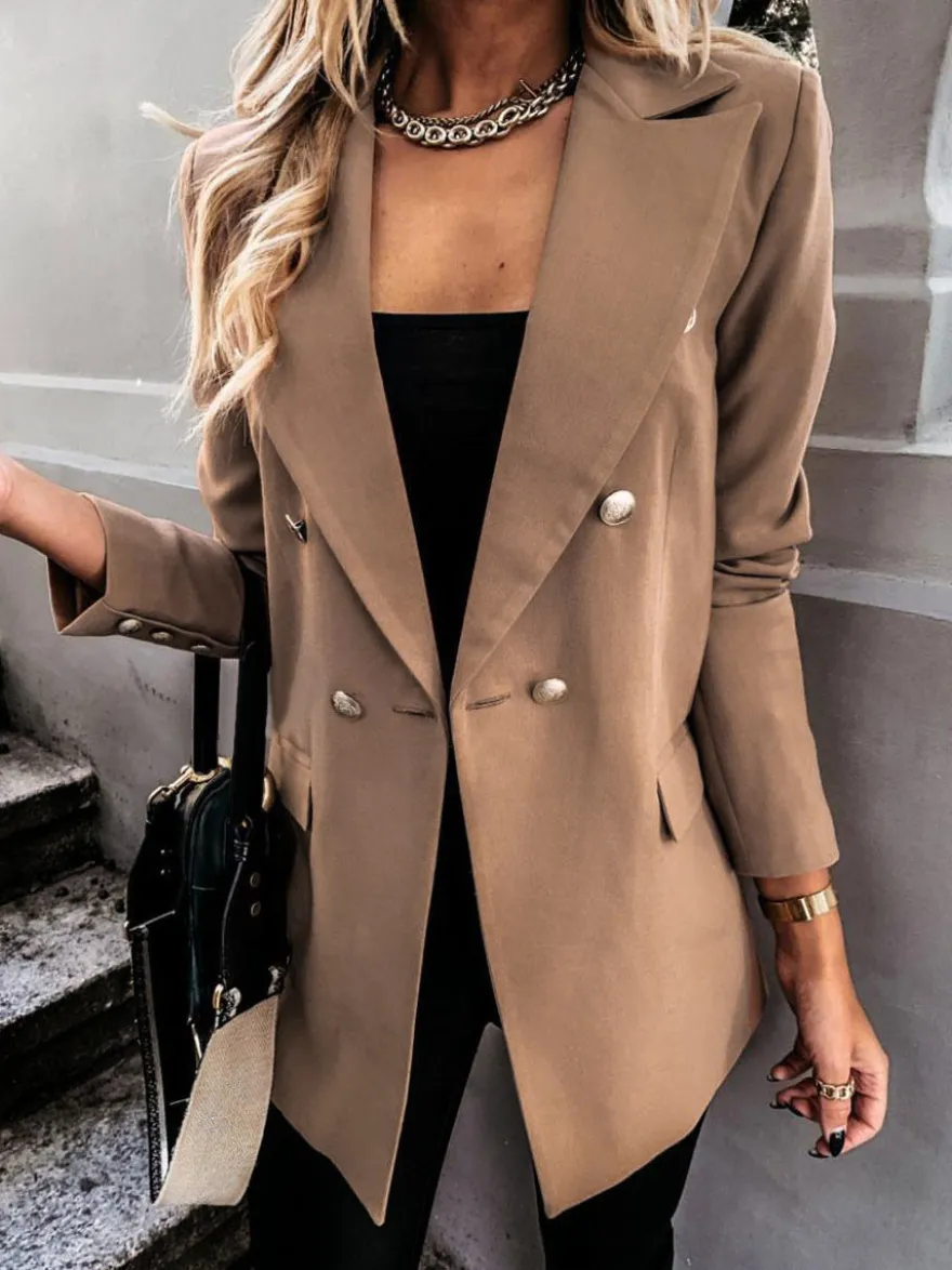 Blazer Femme avec Manches Longues à Col Revers avec Boutons avec Poches Unicolore
