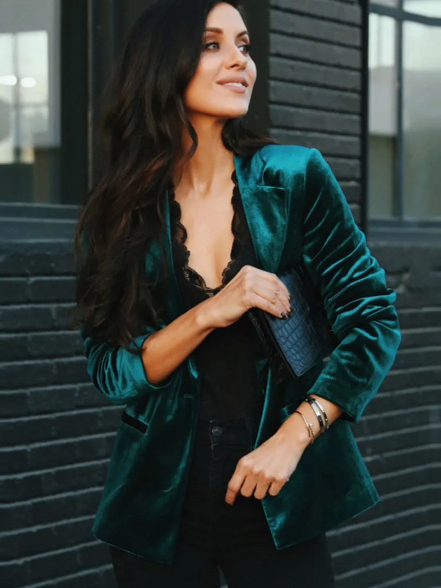 Blazer Femme avec Manches Longues à Col Revers Unicolore
