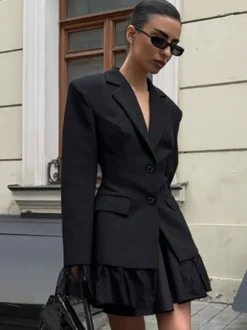 Blazer femme coupe sablier orné de dentelle - Veste de tailleur slim à manches évasées - Tenues chics streetwear et formelles 2026