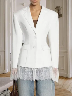 Blazer femme coupe sablier orné de dentelle - Veste de tailleur slim à manches évasées - Tenues chics streetwear et formelles 2026