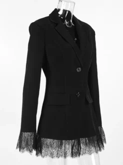 Blazer femme coupe sablier orné de dentelle - Veste de tailleur slim à manches évasées - Tenues chics streetwear et formelles 2026