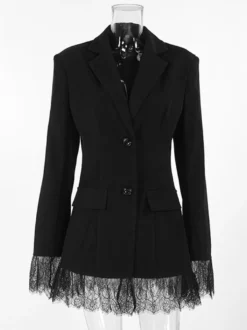 Blazer femme coupe sablier orné de dentelle - Veste de tailleur slim à manches évasées - Tenues chics streetwear et formelles 2026