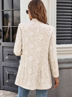 Blazer femme en jacquard floral - Veste élégante à un bouton coupe classique ornée d'une fleur en relief 3D - Style vintage chic idéal pour les mariages de printemps 2026