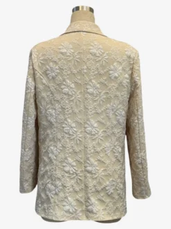 Blazer femme en jacquard floral - Veste élégante à un bouton coupe classique ornée d'une fleur en relief 3D - Style vintage chic idéal pour les mariages de printemps 2026