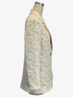 Blazer femme en jacquard floral - Veste élégante à un bouton coupe classique ornée d'une fleur en relief 3D - Style vintage chic idéal pour les mariages de printemps 2026