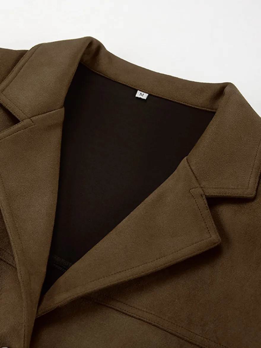 Blazer Femme Moderne En Daim Col Rabattu Manches Longues