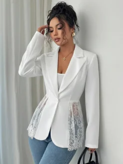Blazer femme patchwork en dentelle - Coupe slim sexy avec ourlet transparent - Vêtements d'extérieur pour les soirées printanières 2026