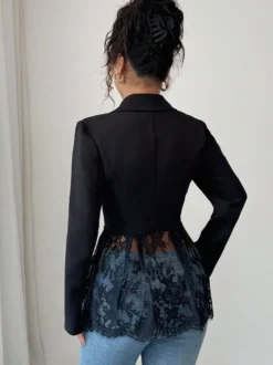 Blazer femme patchwork en dentelle - Coupe slim sexy avec ourlet transparent - Vêtements d'extérieur pour les soirées printanières 2026