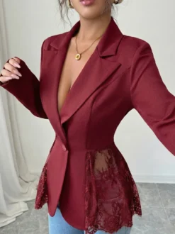 Blazer femme patchwork en dentelle - Coupe slim sexy avec ourlet transparent - Vêtements d'extérieur pour les soirées printanières 2026