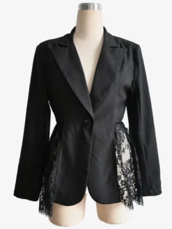 Blazer femme patchwork en dentelle - Coupe slim sexy avec ourlet transparent - Vêtements d'extérieur pour les soirées printanières 2026