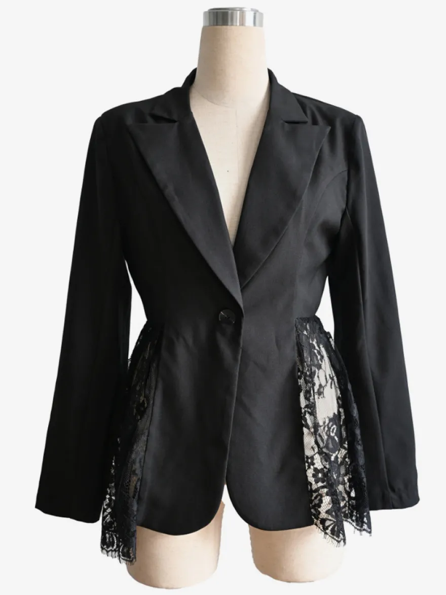 Blazer femme patchwork en dentelle - Coupe slim sexy avec ourlet transparent - Vêtements d'extérieur pour les soirées printanières 2026