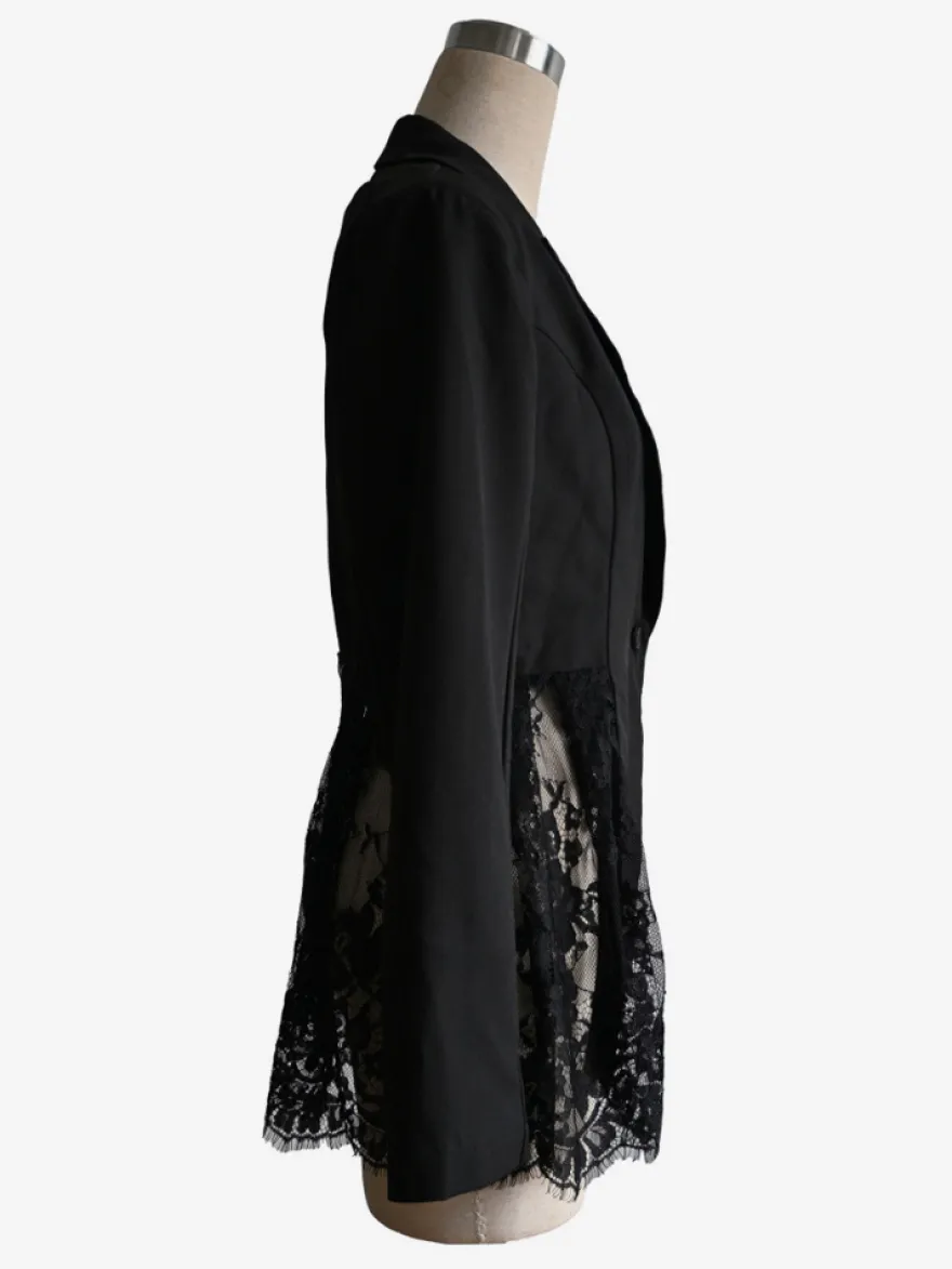 Blazer femme patchwork en dentelle - Coupe slim sexy avec ourlet transparent - Vêtements d'extérieur pour les soirées printanières 2026