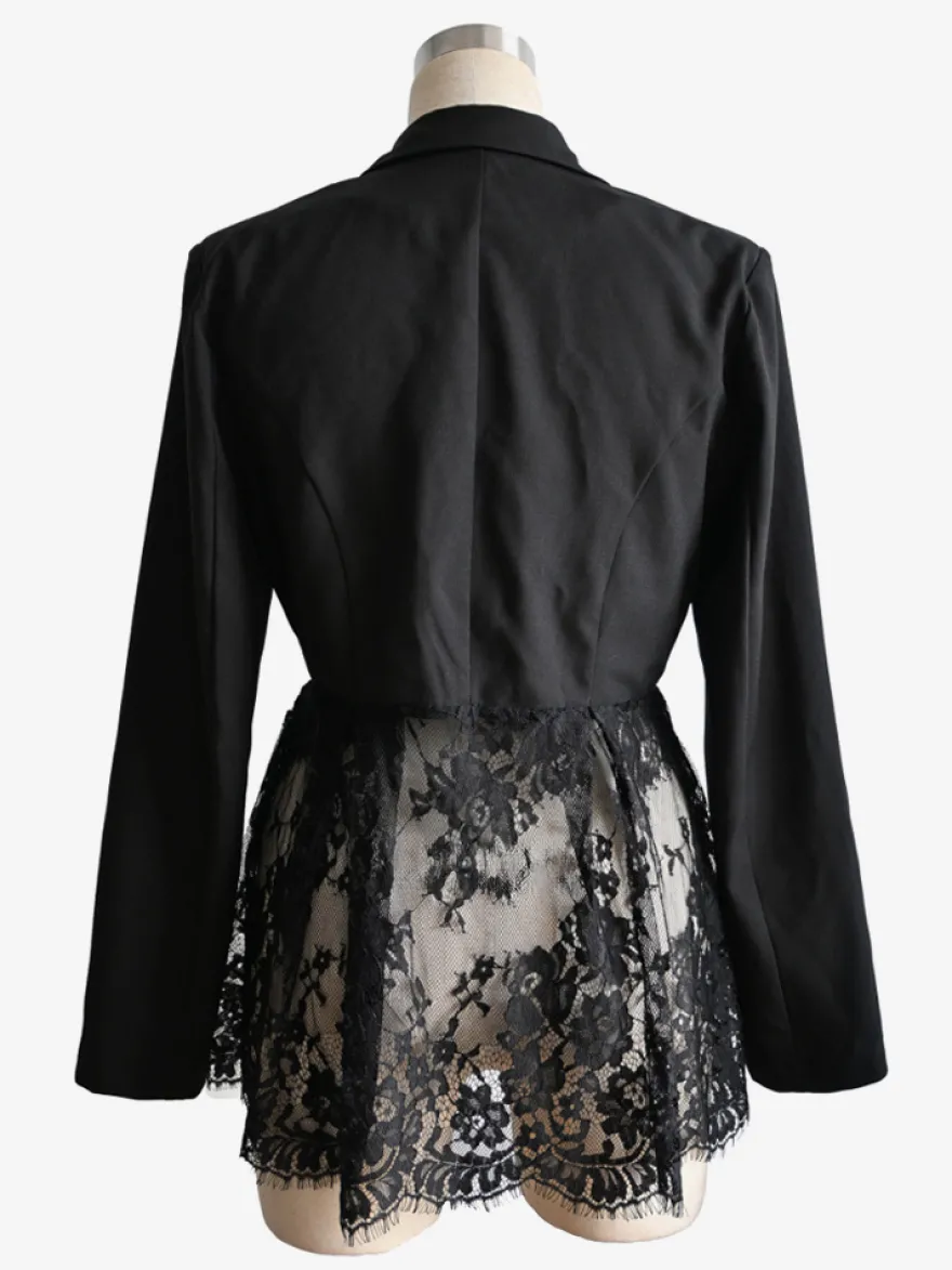 Blazer femme patchwork en dentelle - Coupe slim sexy avec ourlet transparent - Vêtements d'extérieur pour les soirées printanières 2026