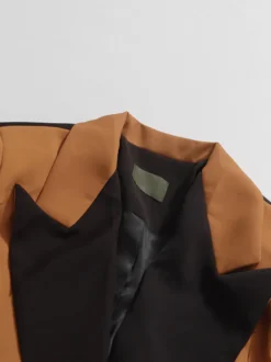 Blazer long à revers contrastés color block pour femme veste maxi asymétrique patchwork