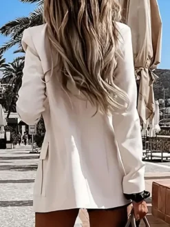 Blazer à revers ouvert sur le devant poches multiples manches longues veste de bureau élégante et décontractée pour femme