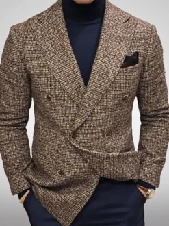 Blazers & Vestes Hommes Casual Casual Costumes Plaid Business Coffee Coffee Brown Gris Qualité Hommes