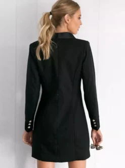 Blazer Veste Double Boutonnage Col V Robe Veste Pour Femme Manteau Chic