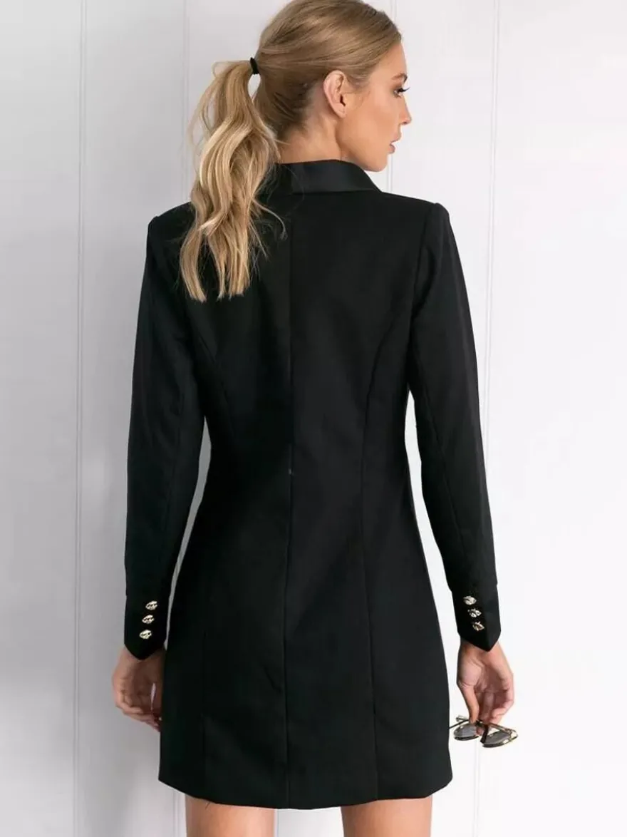 Blazer Veste Double Boutonnage Col V Robe Veste Pour Femme Manteau Chic