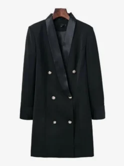 Blazer Veste Double Boutonnage Col V Robe Veste Pour Femme Manteau Chic