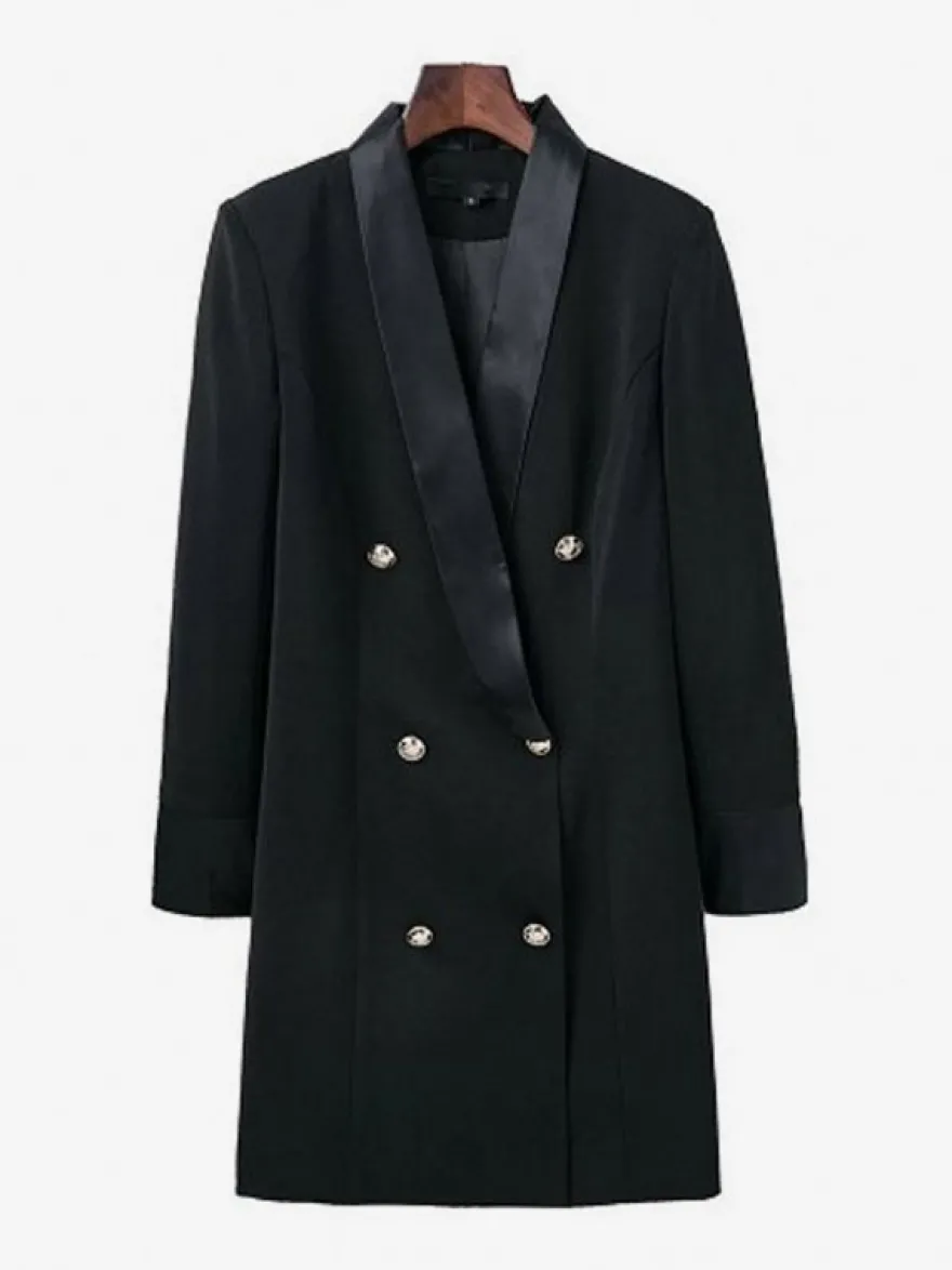 Blazer Veste Double Boutonnage Col V Robe Veste Pour Femme Manteau Chic