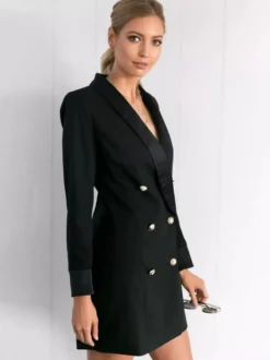 Blazer Veste Double Boutonnage Col V Robe Veste Pour Femme Manteau Chic