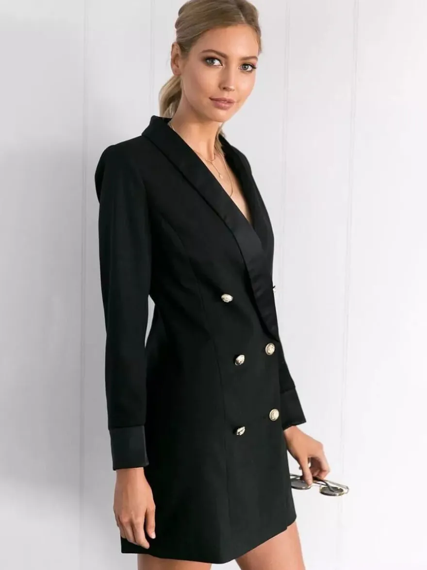 Blazer Veste Double Boutonnage Col V Robe Veste Pour Femme Manteau Chic