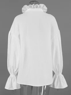Blouse 100 % coton pour femme style bohème chic - Col à volants blanc manches lanternes col en V - Vacances à la plage 2026