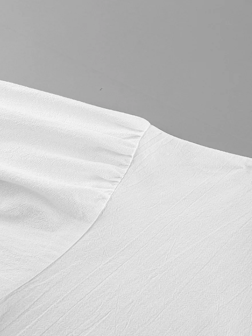 Blouse 100 % coton pour femme style bohème chic - Col à volants blanc manches lanternes col en V - Vacances à la plage 2026