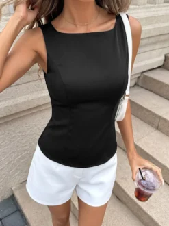 Blouse noire élégante sans manches épaules dénudées et dos nu pour femme